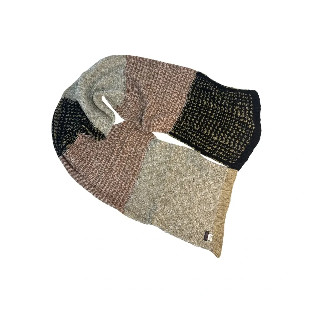 Echo‎ Design Multistitch Colorblock Knit Scarf Wrap Dark Academia Quiet Luxury